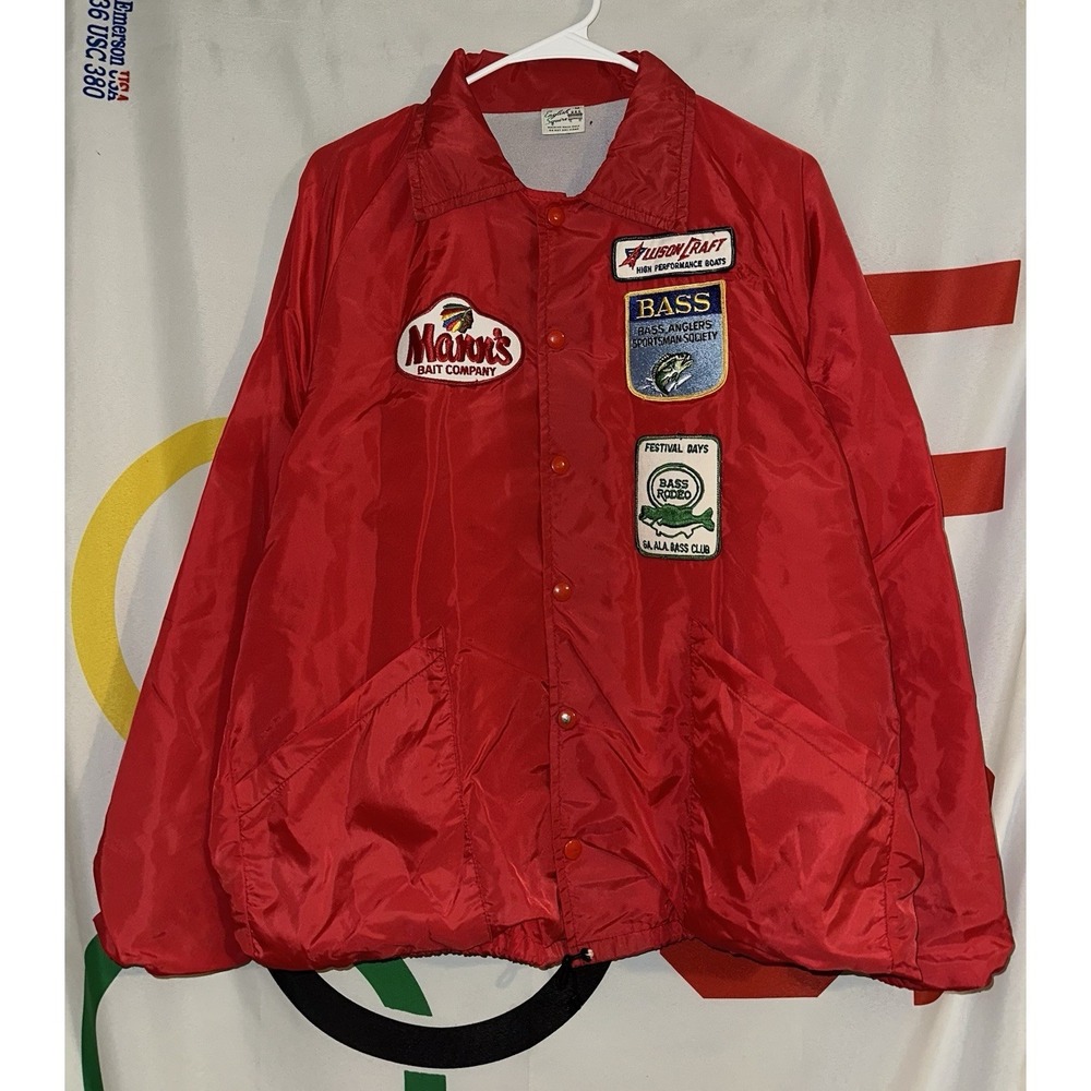 Vintage English Squire Jacket Medium Red Patch Fishing 80s 90s Snap